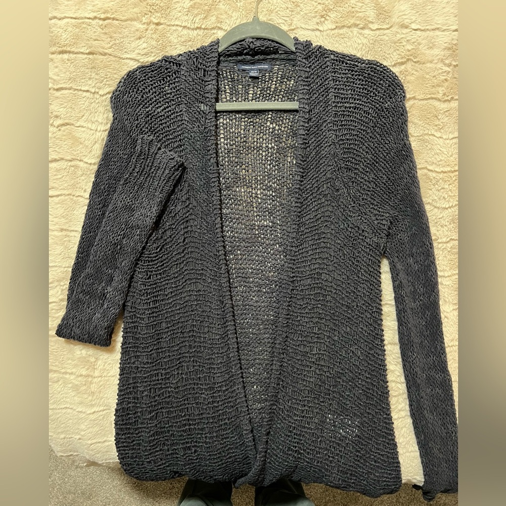 American Eagle Outfitters Blue Distressed Long Knit Cardigan